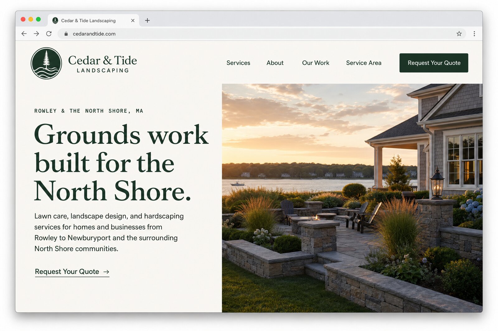 Preview of the Cedar & Tide Landscaping concept website