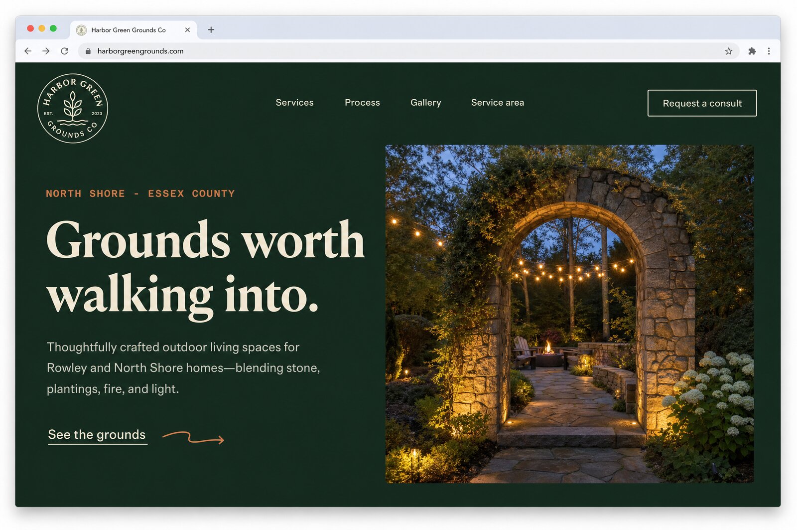 Preview of the Harbor Green Grounds Co. concept website